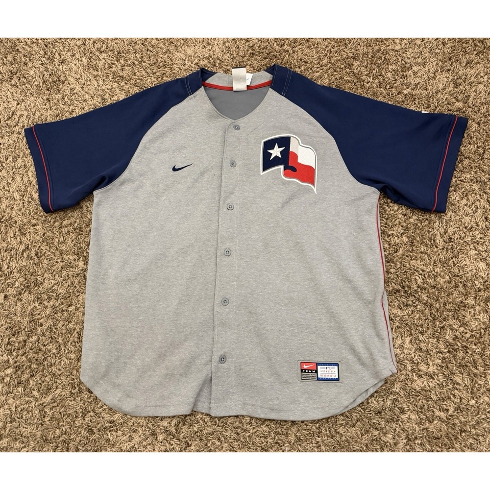 Nike Team Fit Dry Rangers Texas Flag Batting Practice Gray Jersey Blank Mens XL